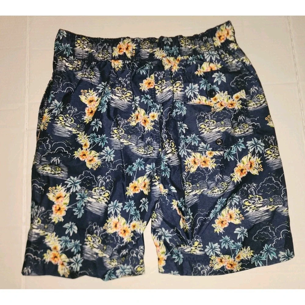 St. John's Bay Men's S Blue Floral Print Swim Shorts Drawstring Size S, Vacation